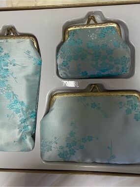 Silk Floral Frame Clutch Set in Light Blue